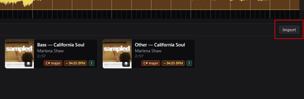 The Library tab with the Import button
