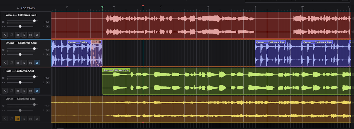 The timeline with clips arranged across several tracks