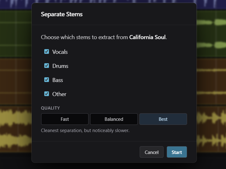 The Separate Stems dialog