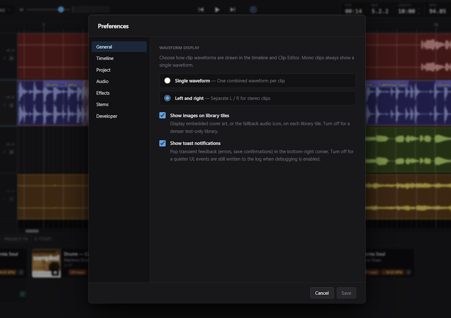 The Preferences window with its tabs