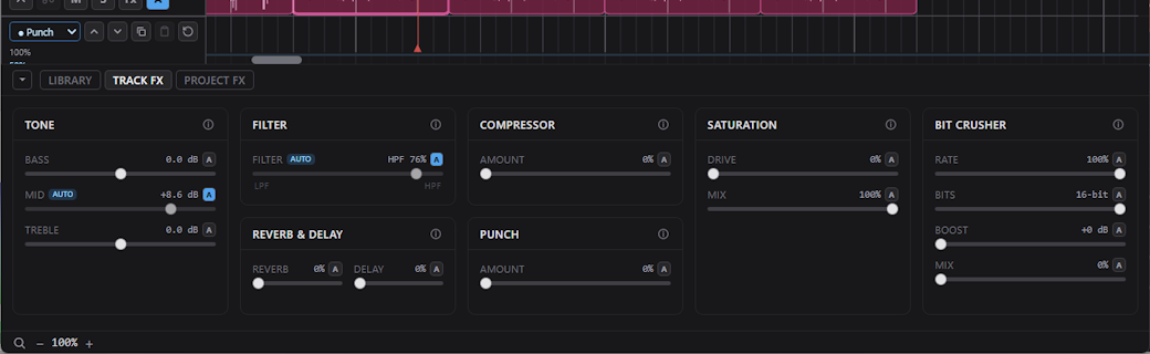 The Track FX panel with its effect modules