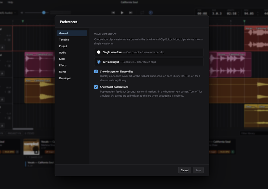 The Preferences window with its tabs